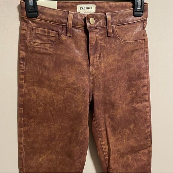 NWT L'AGENCE Kendra High Rise Crop Flared Leg Jeans Java Coated Raw Hem- Size 24 - Picture 5 of 8